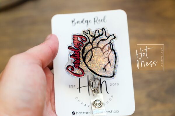 Cardiology Badge Reel, Heart badge reel, Nurse Badge Reel, Retractable ID Holder, Interchangeable, Glitter Badge Reel