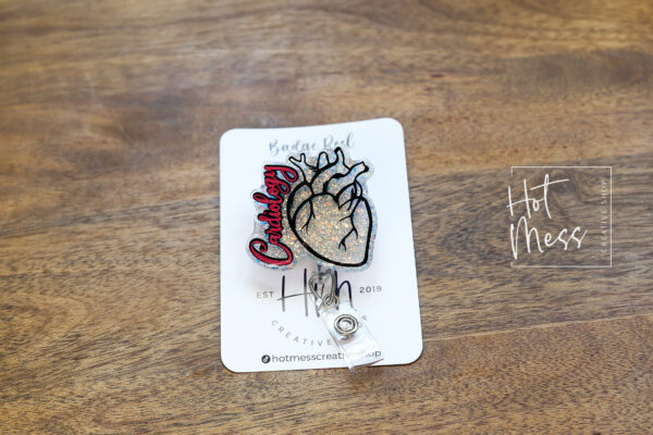 Cardiology Badge Reel, Heart badge reel, Nurse Badge Reel, Retractable ID Holder, Interchangeable, Glitter Badge Reel