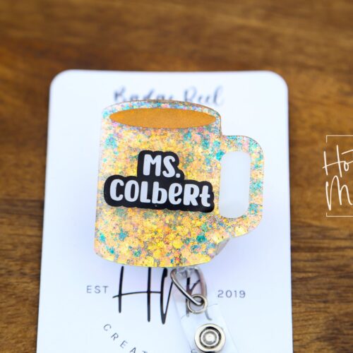 Personalized Teacher Badge Reel, ID Holder, Interchangeable Badge Reel, Coffee Mug, Teacher Gift