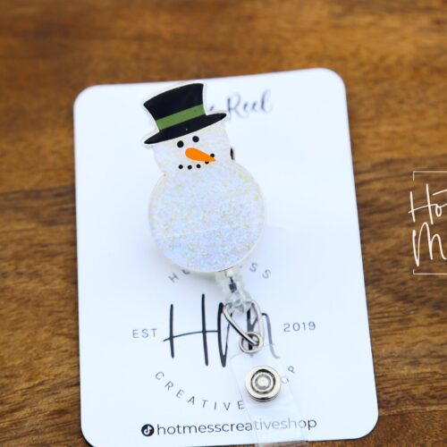 Snowman Badge Reel, Christmas Badge Reel, Nurse Badge Reel, Retractable ID Holder, Interchangeable, Glitter Badge Reel, Winter ID Holder