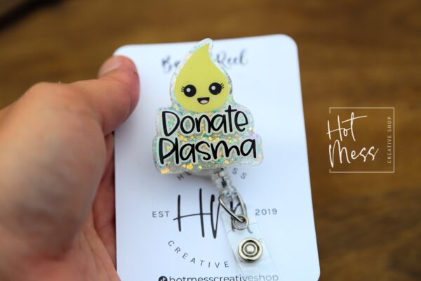 Donate Plasma Badge Reel, Retractable Badge Reel, Interchangeable Badge Reel, Blood Bank ID holder