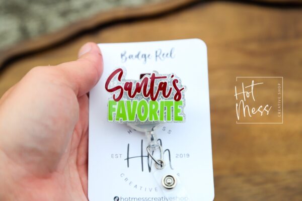 Santa's Favorite Badge Reel, Christmas Badge Reel, Teacher Badge Reel, Retractable ID Holder, Interchangeable, Glitter Badge Reel