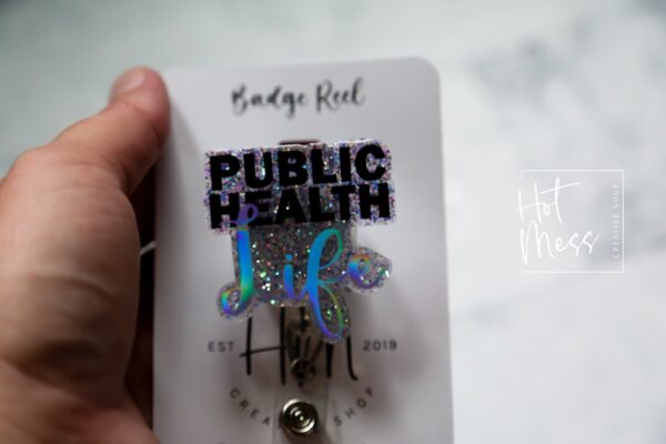 il_fullxfull.4308735089_kpiw Public Health Badge Reel, ID Holder, Interchangeable and Retractable, Glitter Badge Reel