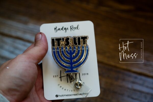 It's Lit Badge Reel, Hanukkah Badge Reel, Nurse Badge Reel, Retractable ID Holder, Interchangeable, menorah
