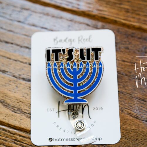 It's Lit Badge Reel, Hanukkah Badge Reel, Nurse Badge Reel, Retractable ID Holder, Interchangeable, menorah