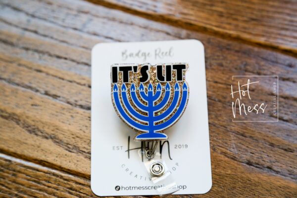 It's Lit Badge Reel, Hanukkah Badge Reel, Nurse Badge Reel, Retractable ID Holder, Interchangeable, menorah