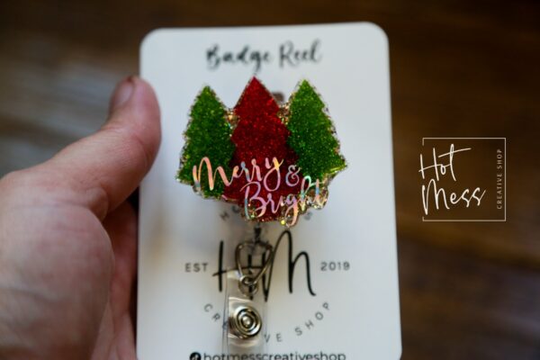 Merry and Bright Badge Reel, Christmas Badge Reel, Nurse Badge Reel, Retractable ID Holder, Interchangeable, Glitter Badge Reel