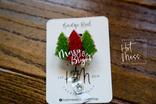 Merry and Bright Badge Reel, Christmas Badge Reel, Nurse Badge Reel, Retractable ID Holder, Interchangeable, Glitter Badge Reel