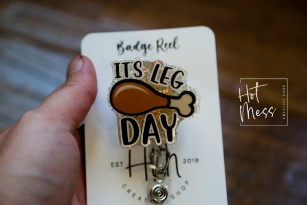 il_fullxfull.4316335580_2fdk It's Leg Day Badge Reel, Thanksgiving Badge Reel, Turkey ID Holder, Interchangeable badge reel