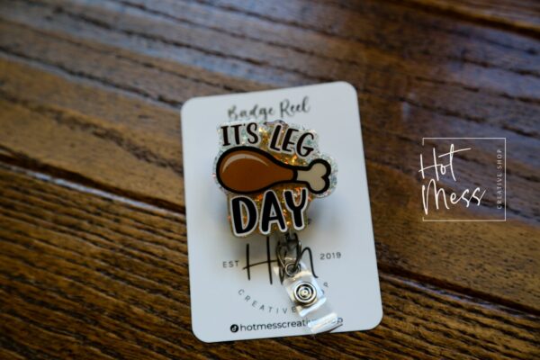 il_fullxfull.4316335588_ght8 It's Leg Day Badge Reel, Thanksgiving Badge Reel, Turkey ID Holder, Interchangeable badge reel