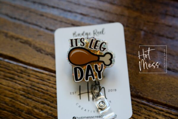 il_fullxfull.4316336358_ni3s It's Leg Day Badge Reel, Thanksgiving Badge Reel, Turkey ID Holder, Interchangeable badge reel