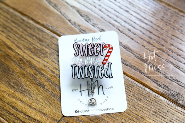 Sweet but Twisted Badge Reel, Christmas Badge Reel, Funny Badge Reel, Retractable ID Holder, Interchangeable, Glitter Badge Reel