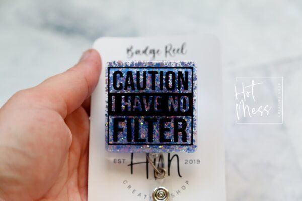 il_fullxfull.4333836939_covs Caution I Have no Filter Badge Reel, I have no filter, RN ID Holder, Retractable Acrylic Badge Reel, Nurse Gift, Night Shift, Office Worker