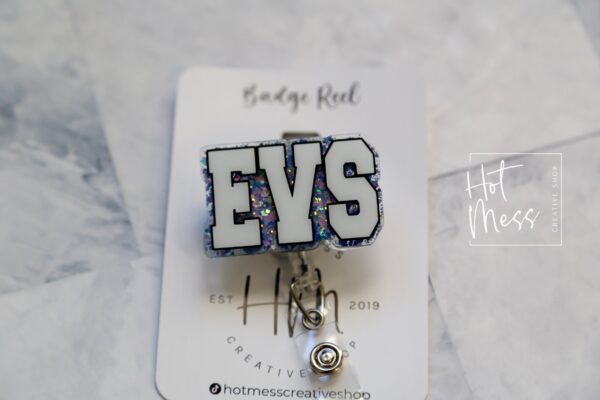 EVS Badge Reel, Environmental Services ID Holder, Custodian ID Holder, Retractable Acrylic Badge Reel