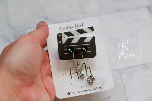 Movie Clapper Badge Reel, Clapper Board ID Holder, Retractable Acrylic Badge Reel, Drama Teacher, TV Producer Gift, Film Student Gift