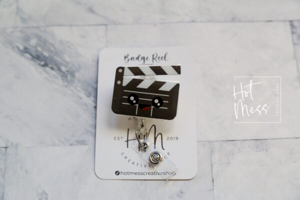 Movie Clapper Badge Reel, Clapper Board ID Holder, Retractable Acrylic Badge Reel, Drama Teacher, TV Producer Gift, Film Student Gift