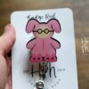 Pink Bunny Badge Reel, Christmas Badge Reel, Funny Badge Reel, Retractable ID Holder, Interchangeable, Stocking Stuffer