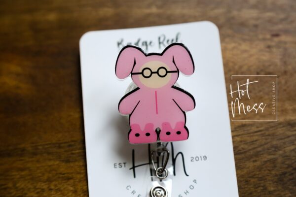 Pink Bunny Badge Reel, Christmas Badge Reel, Funny Badge Reel, Retractable ID Holder, Interchangeable, Stocking Stuffer