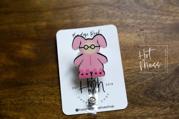 Pink Bunny Badge Reel, Christmas Badge Reel, Funny Badge Reel, Retractable ID Holder, Interchangeable, Stocking Stuffer