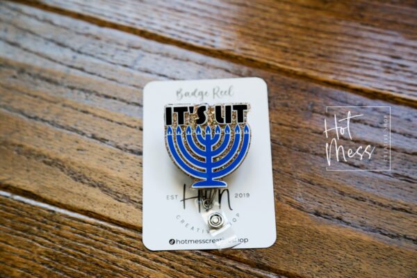 It's Lit Badge Reel, Hanukkah Badge Reel, Nurse Badge Reel, Retractable ID Holder, Interchangeable, menorah