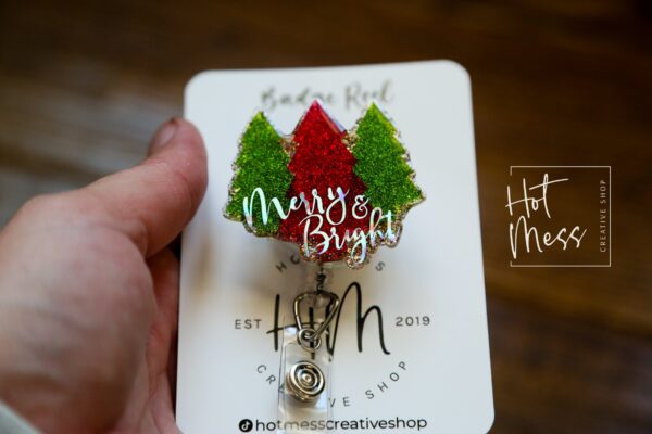Merry and Bright Badge Reel, Christmas Badge Reel, Nurse Badge Reel, Retractable ID Holder, Interchangeable, Glitter Badge Reel