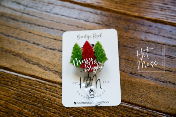 Merry and Bright Badge Reel, Christmas Badge Reel, Nurse Badge Reel, Retractable ID Holder, Interchangeable, Glitter Badge Reel