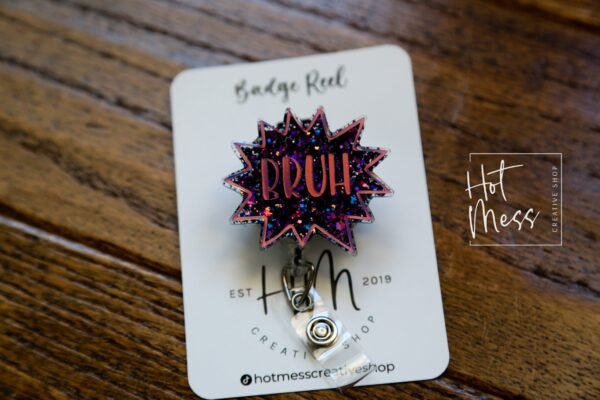 il_fullxfull.4363673349_9htg Bruh Badge Reel, Funny Badge reel, RN ID Holder, Retractable Acrylic Badge Reel, Nurse Gift, Night Shift, Office Worker