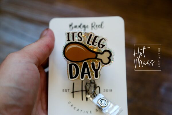 il_fullxfull.4363729721_6lry It's Leg Day Badge Reel, Thanksgiving Badge Reel, Turkey ID Holder, Interchangeable badge reel