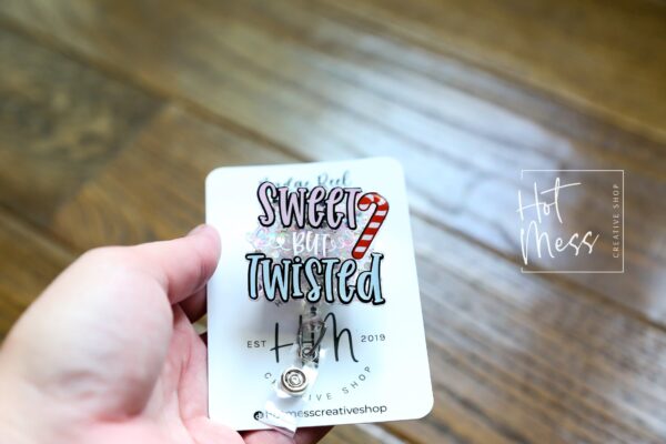 Sweet but Twisted Badge Reel, Christmas Badge Reel, Funny Badge Reel, Retractable ID Holder, Interchangeable, Glitter Badge Reel