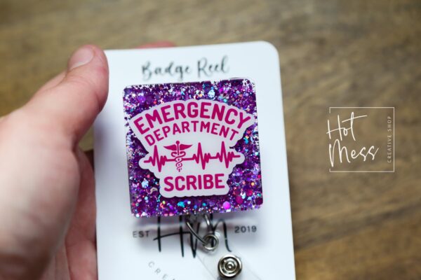 ED Scribe Badge Reel, nurse appreciation badge reel, Clinic ID Holder, Emergency Room Scribe, gift for er scribe