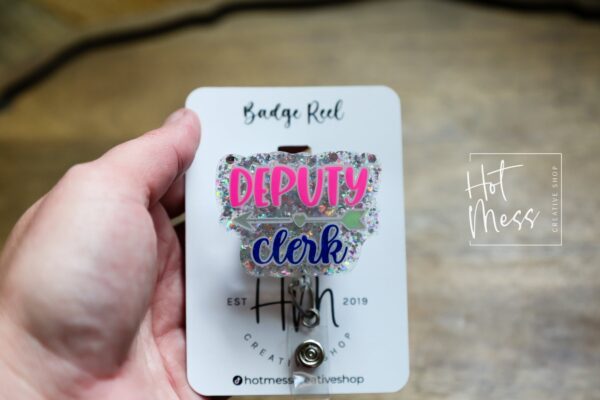 Deputy Clerk Badge Reel , Law ID Holder, courtroom worker Retractable Acrylic Badge Reel, deputy clerk gift