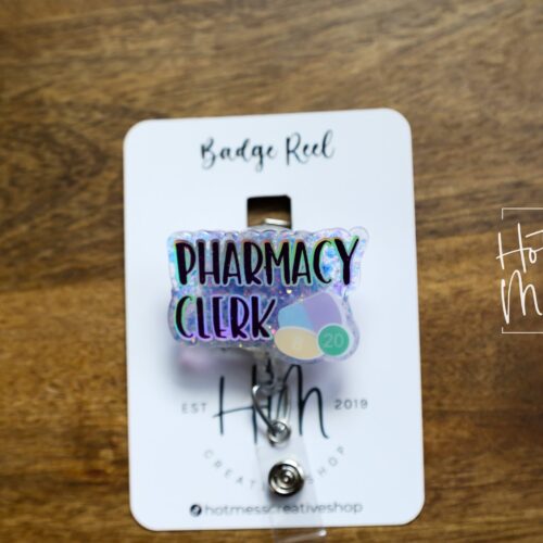 Pharmacy Clerk Badge Reel, Pharmacy ID Holder, Glitter Badge Reel, Interchangeable ID Holder