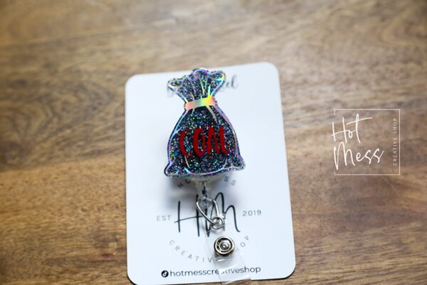 Bag of Coal Badge Reel, Christmas Badge Reel, Nurse Badge Reel, Retractable ID Holder, Interchangeable, Stocking Stuffer