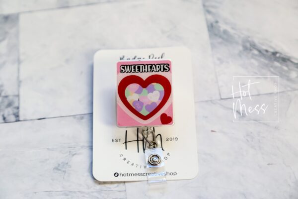 Valentines Day Badge Reel, Conversation Hearts,  Nurse Badge Reel, Retractable ID Holder, Interchangeable, Glitter Badge Reel