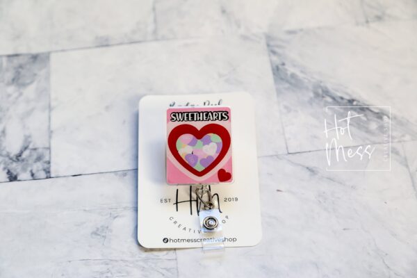 Valentines Day Badge Reel, Conversation Hearts,  Nurse Badge Reel, Retractable ID Holder, Interchangeable, Glitter Badge Reel