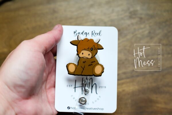 Highland cow badge reel, Interchangeable Badge Reel, Cute badge Reel, Teacher ID Holder, animal badge reel, Nurse Badge Holder