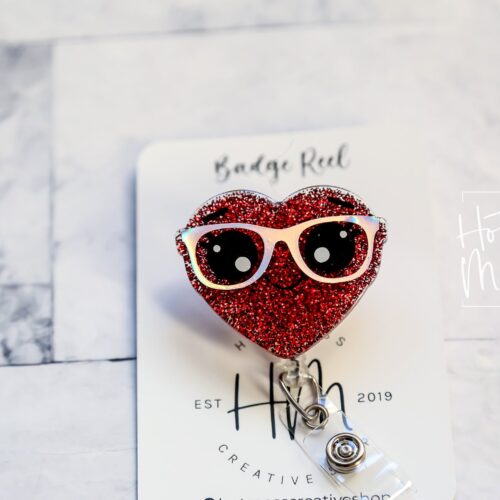 Valentines Day Badge Reel, Love Heart,  Nurse Badge Reel, Retractable ID Holder, Interchangeable, Glitter Badge Reel