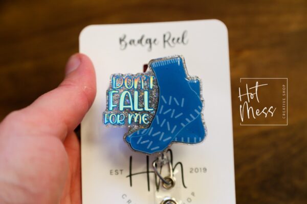 Don't Fall for Me Badge Reel, patient care ID Holder,  Retractable ID Holder, Interchangeable Badge, er nurse badge reel, PCT Badge Reel