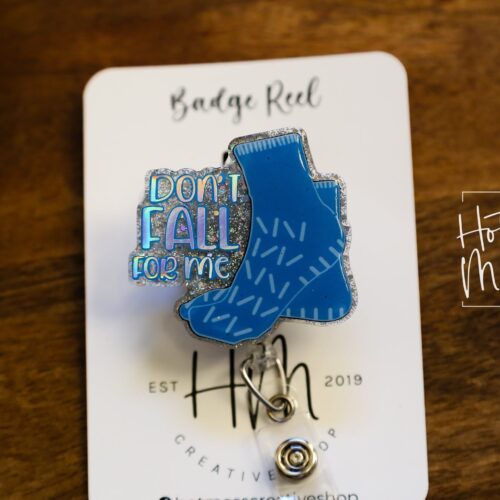 il_fullxfull.4507953040_rye2 Don't Fall for Me Badge Reel, patient care ID Holder, Retractable ID Holder, Interchangeable Badge, er nurse badge reel, PCT Badge Reel