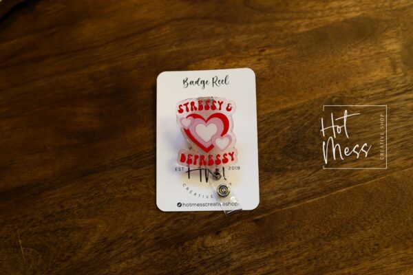 Valentines Day Badge Reel, Stressy and Depressy,  Nurse Badge Reel, Retractable ID Holder, Interchangeable, Glitter Badge Reel