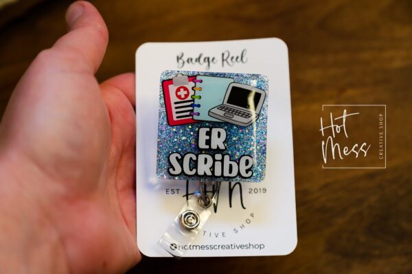 ER Scribe Badge Reel, nurse appreciation badge reel, ER id Holder, Urgent Care, Doctors office ID Holder