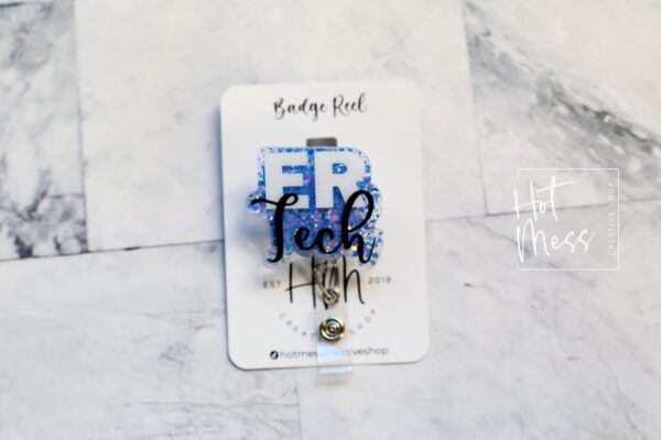 ER Tech Badge Reel, Nurse Badge Reel, ER Tech id holder,  Retractable ID Holder, Interchangeable, Glitter Badge Reel