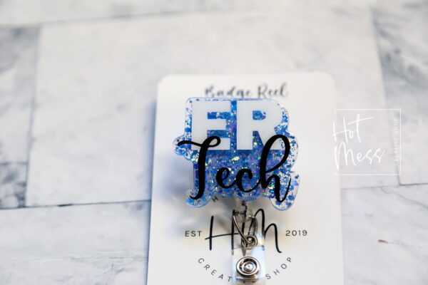 ER Tech Badge Reel, Nurse Badge Reel, ER Tech id holder,  Retractable ID Holder, Interchangeable, Glitter Badge Reel