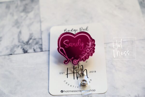 Personalized Floral Stethoscope Glitter Badge Reel, badge ID, Retractable ID, Lanyard Badge Holder, Nurse Gift, laser engraved badge