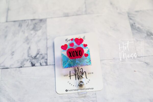 Valentines Day Badge Reel, Love Letter,  Nurse Badge Reel, Retractable ID Holder, Interchangeable, Glitter Badge Reel