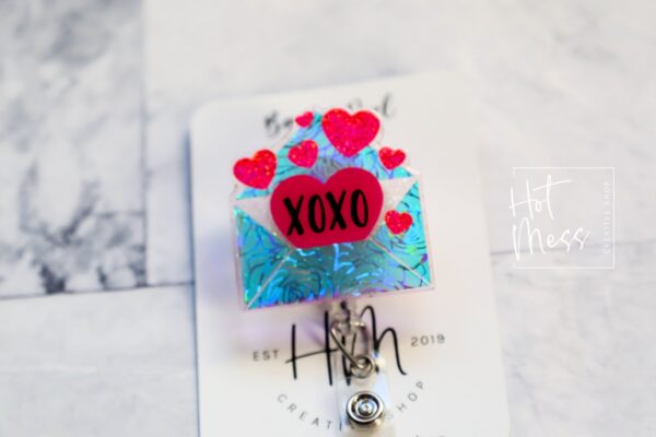Valentines Day Badge Reel, Love Letter,  Nurse Badge Reel, Retractable ID Holder, Interchangeable, Glitter Badge Reel