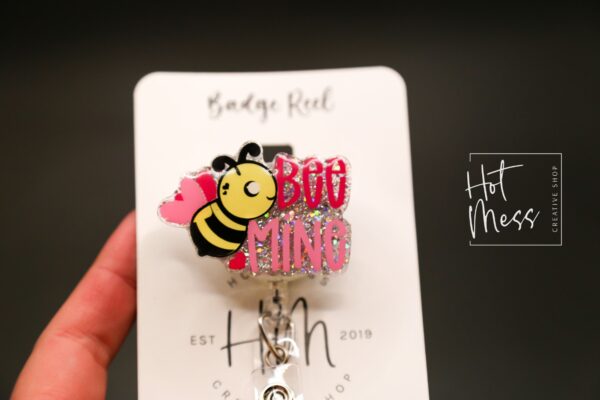 il_fullxfull.4543991214_63fy Valentines Day Badge Reel, Bee Mine, Nurse Badge Reel, Retractable ID Holder, Interchangeable, Glitter Badge Reel