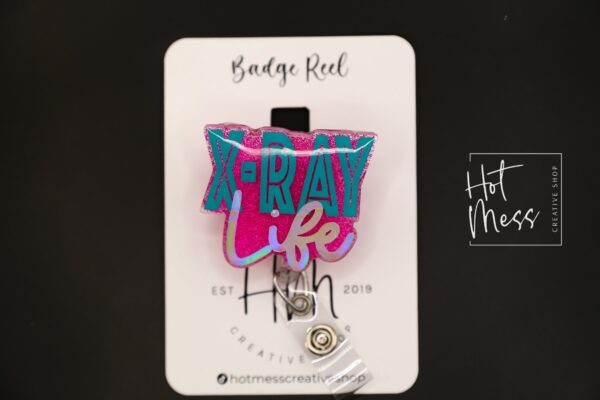 Xray Life Badge Reel, Glitter Badge Reel, Retractable ID Holder, Interchangeable Badge