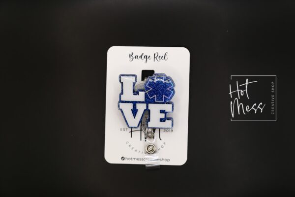 Love EMT Badge Reel, EMS Badge Reel, Glitter Badge Reel, Retractable Badge Reel, Interchangeable Badge Reel