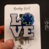 Love EMT Badge Reel, EMS Badge Reel, Glitter Badge Reel, Retractable Badge Reel, Interchangeable Badge Reel